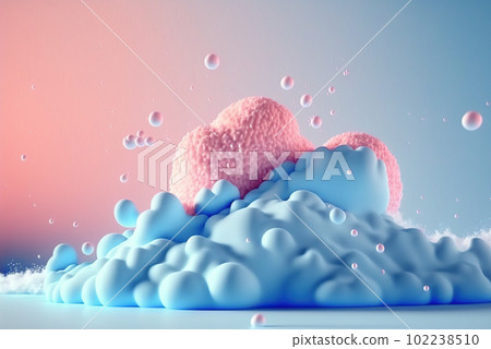 Abstract foam clouds with splashing forms and drops. Colorful foam cloud background. Generated AI. Abstract foam clouds with splashing forms and drops. Colorful foam cloud background. Generated AI. 102238510