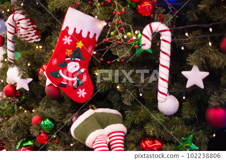various Christmas decorations on the tree, decorations various Christmas decorations on the tree, decorations 102238806