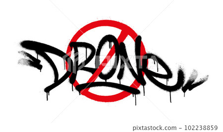 Crossed out drone sprayed font graffiti with overspray in black over white. Vector graffiti art illustration 102238859