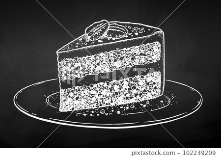 Chalked sketchy illustration of Carrot Cake on plate Chalked sketchy illustration of Carrot Cake on plate 102239209