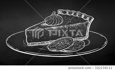 Chalked sketchy illustration of Lemon Tart on plate 102239212