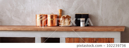 Rustic kitchen interior wooden countertop 102239736