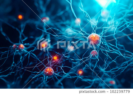 An image of neurons involved in decision making, such as those in the prefrontal cortex. Generative AI. 102239779
