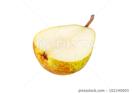 Rocha pear half fruit isolated on white 102240003