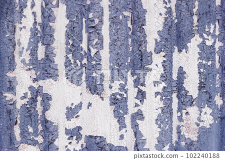 Vintage weathered corrugated metal sheet surface. Grey peeling paint texture, background 102240188