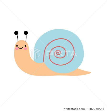 Cute smiling snail on white background. Concept of stickers of cute and funny insects and garden animals for children. Flat cartoon vector illustration EPS 102240541