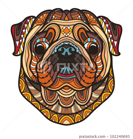 Pug head dog color tangle doodle vector illustration 102240693