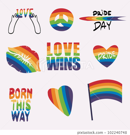 LGBTQ Pride Parade Set. Vector illustration of a gay pride parade. A group of people participating in the Pride parade. LGBT community LGBTQ Pride Parade Set. Vector illustration of a gay pride parade. A group of people participating in the Pride parade. LGBT community 102240748