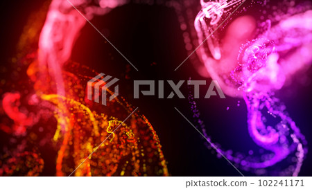 3d render. injection of fluorescent ink in water isolated on black background. Glow particles or sparks like shiny magic spell. Fantastic background for festive event. Red purple mix 3d render. injection of fluorescent ink in water isolated on black background. Glow particles or sparks like shiny magic spell. Fantastic background for festive event. Red purple mix 102241171