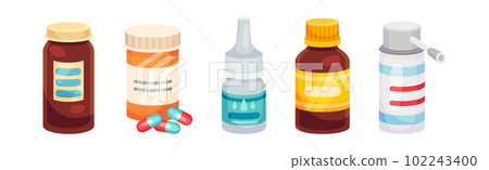 Different Drugs and Medicine with Tablet and Spray Vector Set Different Drugs and Medicine with Tablet and Spray Vector Set 102243400