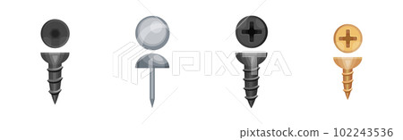 Metallic Screw and Bolt as Fastener with Helical Ridge Vector Set 102243536