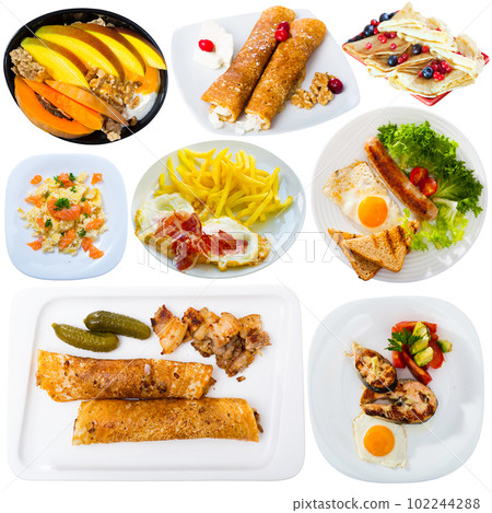 Set of breakfasts isolated on white 102244288