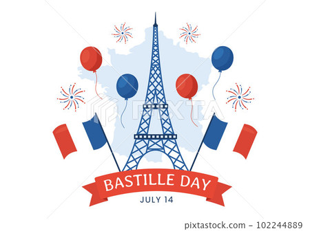 Happy Bastille Day on 14 july Vector Illustration with French Flag and Eiffel Tower in Flat Cartoon Hand Drawn for Landing Page Templates 102244889