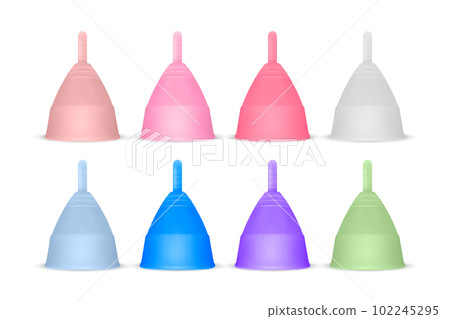 Vector 3d Realistic Menstrual Hygiene Silicone Cup Icon Set Closeup Isolated. Feminine Hygiene Icons. Front View. The concept of Women's Health, Hygiene 102245295
