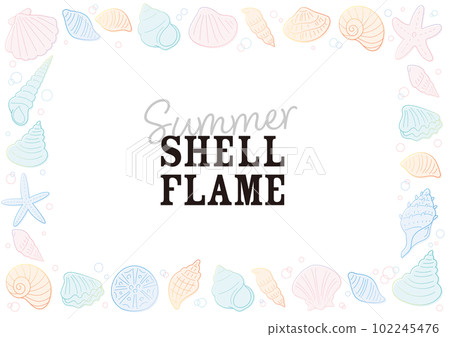 貝殼和海星的手繪線描矢量框架/帶文字 102245476