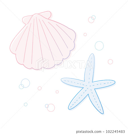 手繪線描矢量圖的貝殼和海星 手繪線描矢量圖的貝殼和海星 102245483