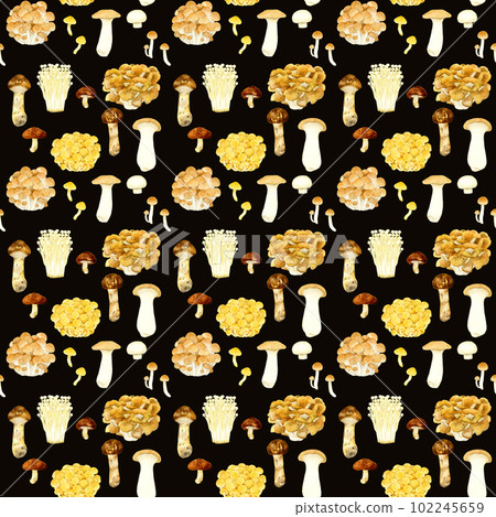 Seamless pattern of 8 kinds of mushrooms Mushroom pattern of hand-drawn watercolor illustration 102245659
