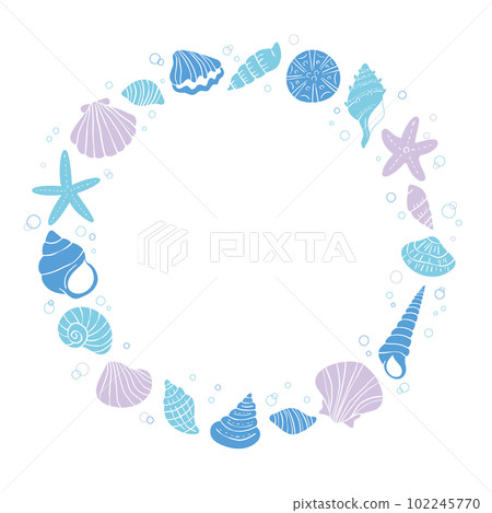 貝殼和海星的手寫矢量圓框/帶文本空間 102245770