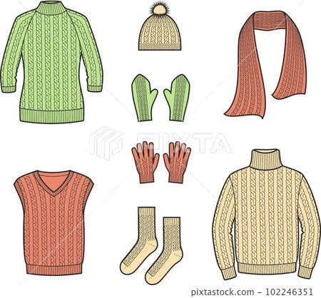 Knitted sweater and accessories. Fashion CAD. Knitted sweater and accessories. Fashion CAD. 102246351
