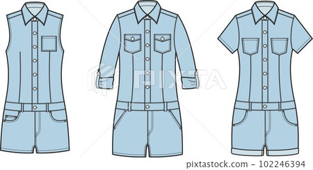 Womens denim coverall shorts. Fashion CAD. 102246394