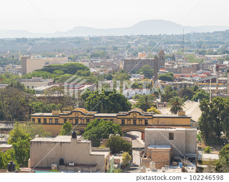 Aerial view of the Parroquia Santiago Apostol church and cityscape Aerial view of the Parroquia Santiago Apostol church and cityscape 102246598