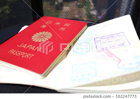 Japanese passport visa section and stamp Japanese passport visa section and stamp 102247773