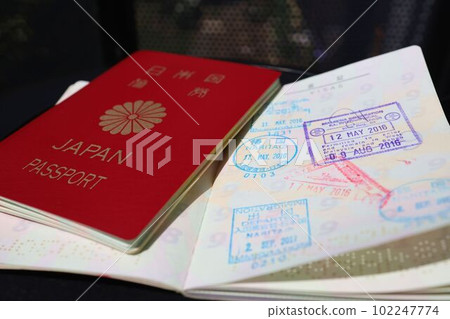 Japanese passport visa section and stamp Japanese passport visa section and stamp 102247774