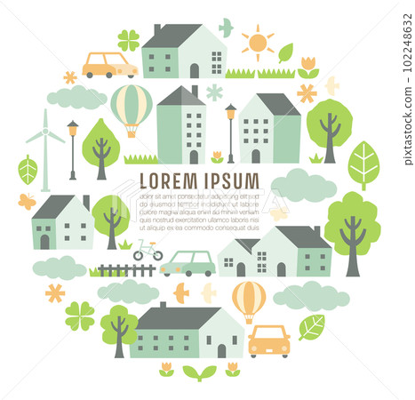 Circular illustration of a simple rural landscape (chic color system) 102248632