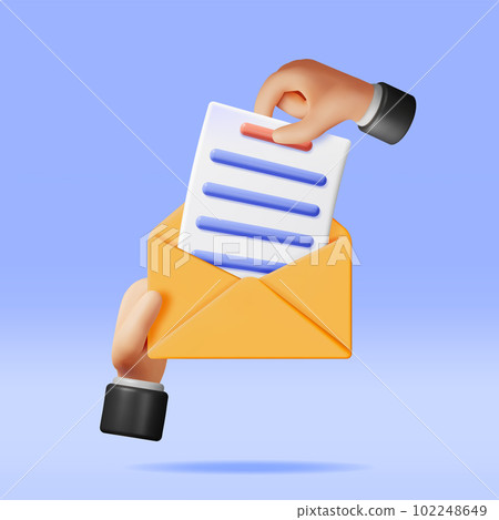 3D Document Sheet in Yellow Envelope Isolated 3D Document Sheet in Yellow Envelope Isolated 102248649