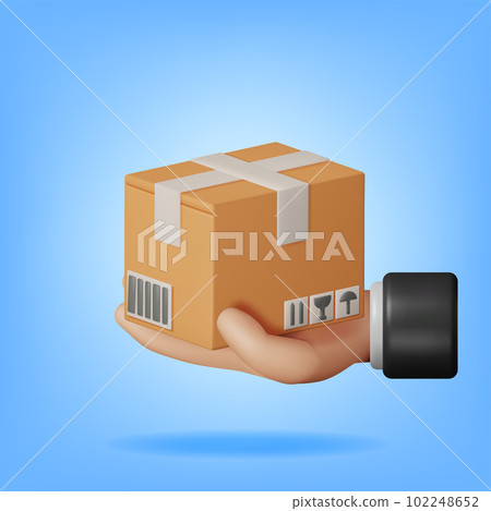 3D Carton Packaging Box in Hand Isolated 3D Carton Packaging Box in Hand Isolated 102248652