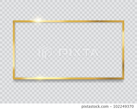 Golden frame border of gold square metal on transparent background, isolated vector. Luxury golden frame for banner of shiny metal line and golden light shine for premium boarder frame 102249370
