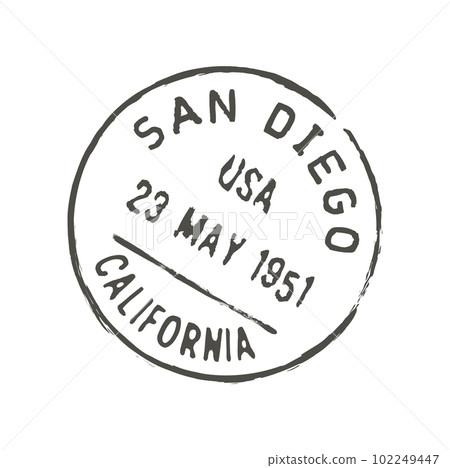 San Diego postage and postal stamp. Letter envelope or parcel imprint, United States of America postal grunge vector ink stamp or mail delivery departure California San Diego city seal San Diego postage and postal stamp. Letter envelope or parcel imprint, United States of America postal grunge vector ink stamp or mail delivery departure California San Diego city seal 102249447