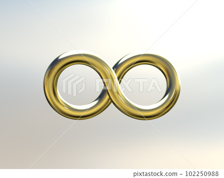 Golden infinity mark floating in the sky 3D illustration sideways Golden infinity mark floating in the sky 3D illustration sideways 102250988