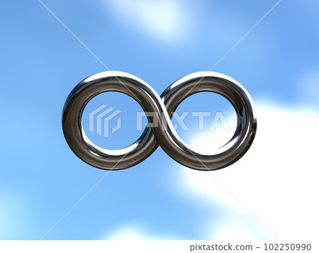 漂浮在天空中的金屬無限標記 3D 插圖側身 102250990