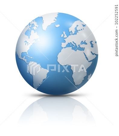 Blue earth globe isolated on white background 102252591
