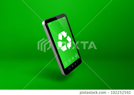 Smartphone with a recycling symbol on screen. environmental conservation concept 102252592