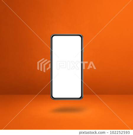 Floating smartphone isolated on orange. Square background 102252593