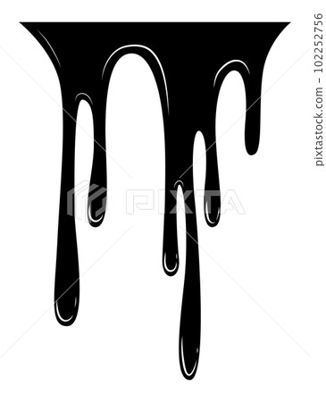 Paint dripping liquid. Flowing oil stain. Set of black drips. Abstract flow stencil, current ink streak or fluid smudge. Vector illustration on white background Paint dripping liquid. Flowing oil stain. Set of black drips. Abstract flow stencil, current ink streak or fluid smudge. Vector illustration on white background 102252756
