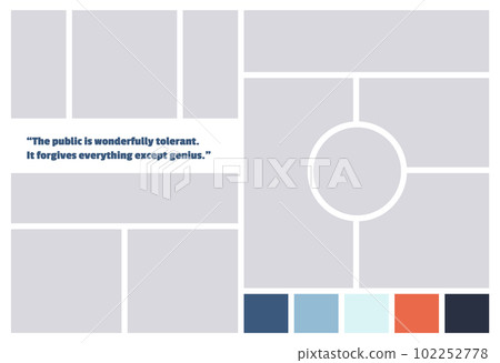 Photo collage template. Album brandboard, set portfolio images. Mood board background. Mosaic picture frame. Gallery banner. Vector illustration 102252778