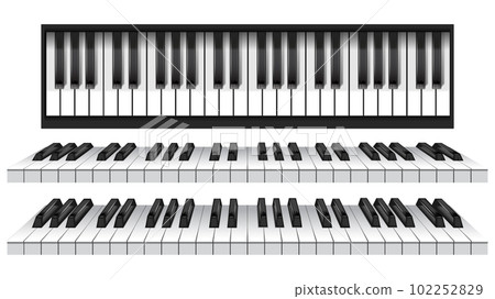 Piano keys. Musical instrument keyboard top above view. Black and white classic or electric piano keys. 3d vector illustration 102252829