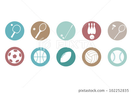 Portable equipment icons. Sports concept with balls and game items. Vector illustration. 102252835