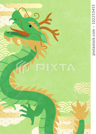 2024 年龍年和日本圖案雲的新年賀卡模板（矢量插圖） 102253455