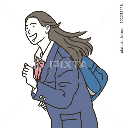 Image of a smiling female student in uniform running Image of a smiling female student in uniform running 102253938