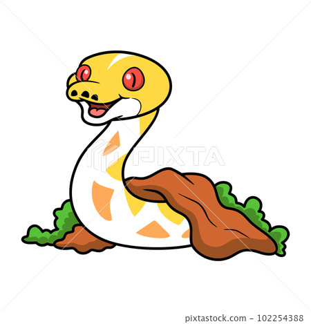 Cute amelanistic reticulated python cartoon out from hole Cute amelanistic reticulated python cartoon out from hole 102254388
