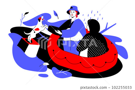 Boat flood rescue - colorful flat design style illustration 102255033