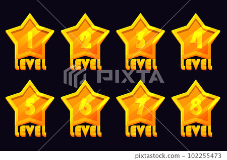 Game gold badges with level number. For game, user interface, banner, application, interface, slots, game development. Game gold badges with level number. For game, user interface, banner, application, interface, slots, game development. 102255473