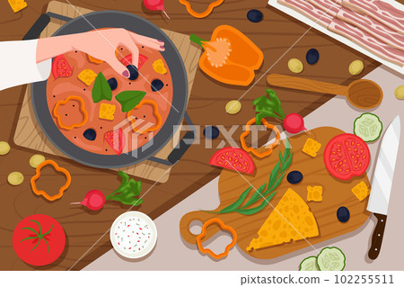 Food and cooking banner. Chefs at work in the kitchen 102255511