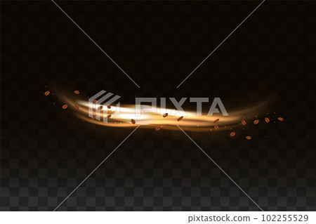 Abstract wind swirls with gold leaves and sparkles isolated. Realistic vector illustration set isolated on transparent background. Abstract wind swirls with gold leaves and sparkles isolated. Realistic vector illustration set isolated on transparent background. 102255529