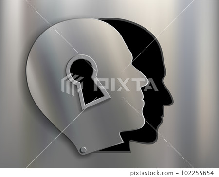Lock in the shape of a human head with a keyhole. Lock in the shape of a human head with a keyhole. 102255654