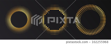 Gold Halftone round frame. Golden luxury Halftone circle logo. 102255968